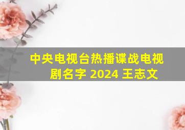 中央电视台热播谍战电视剧名字 2024 王志文